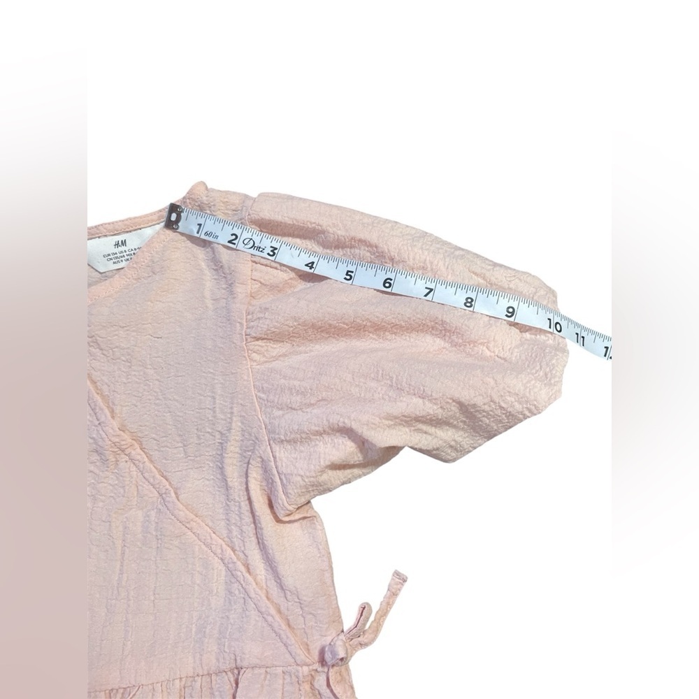 H&M Pink Puffed-Sleeved V-neck Wrap over Front Kids Dress Size 8 EUC - Picture 2 of 11